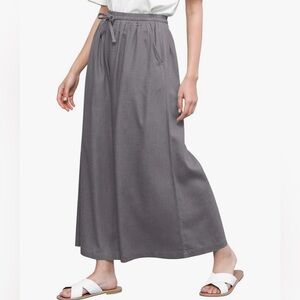 Washed Linen Casual Loose Wide Leg Pants Pocket Pant with Draw String -grey